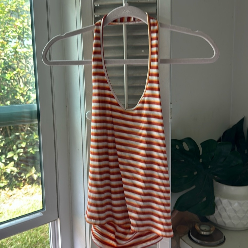 American eagle soft and comfy halter top striped red and orange